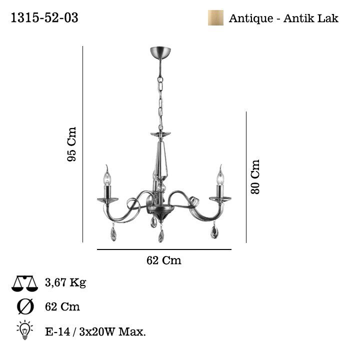 Opviq Castro - 52-03 Candelabro de Metal Color Antigüedad